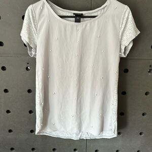 Ann Taylor Grey Pearl and rhinestone beaded top size medium.